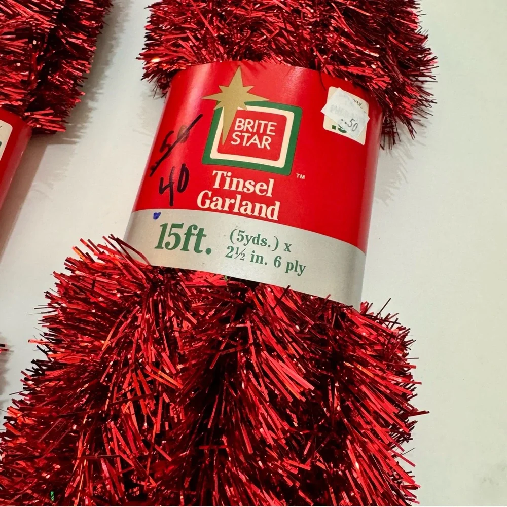 NWT Vintage Brite Star Christmas Tinsel Garland in metallic red